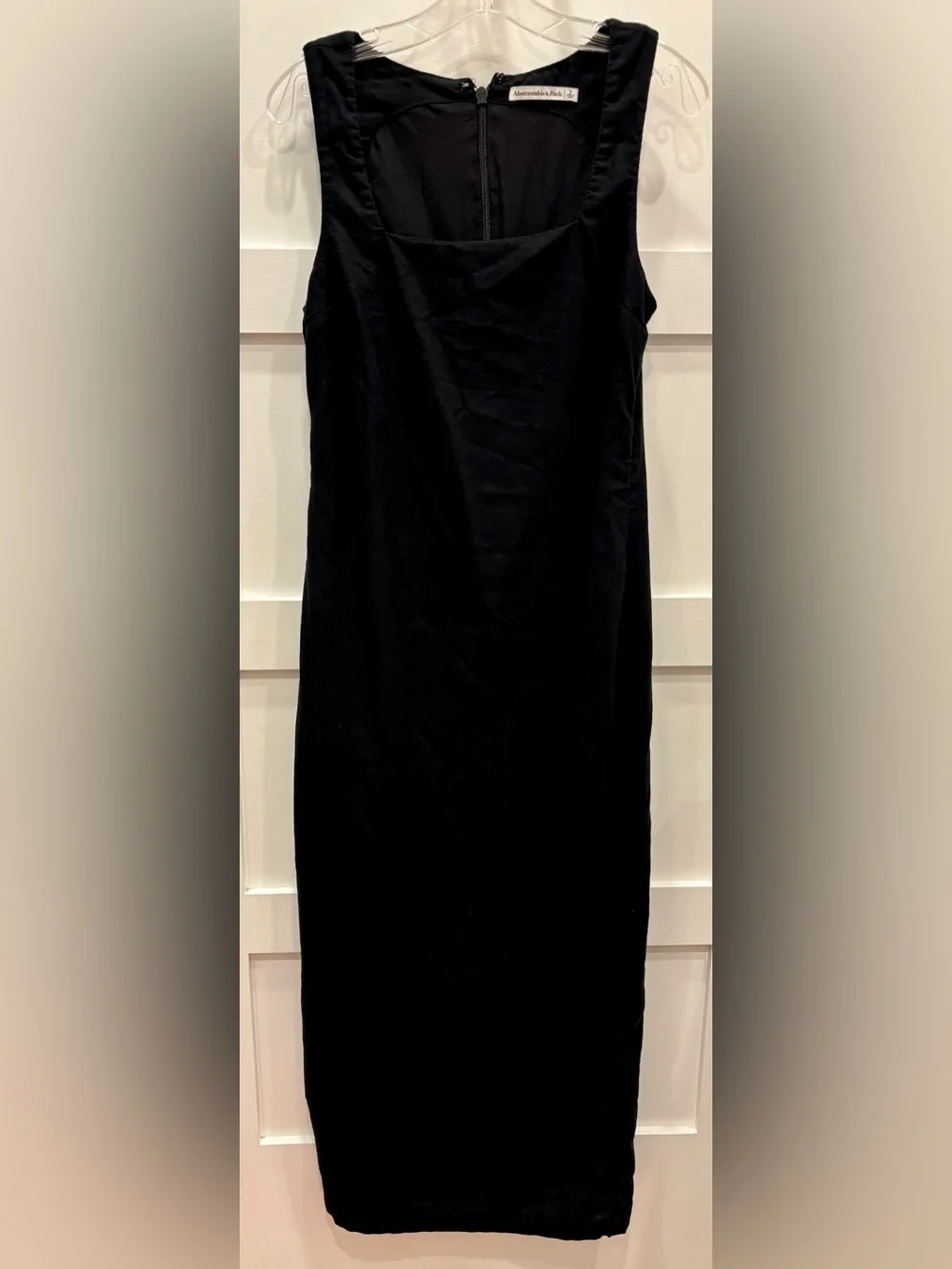 Abercrombie & Fitch Black Linen Blend Square Neck Maxi Sheath Dress
